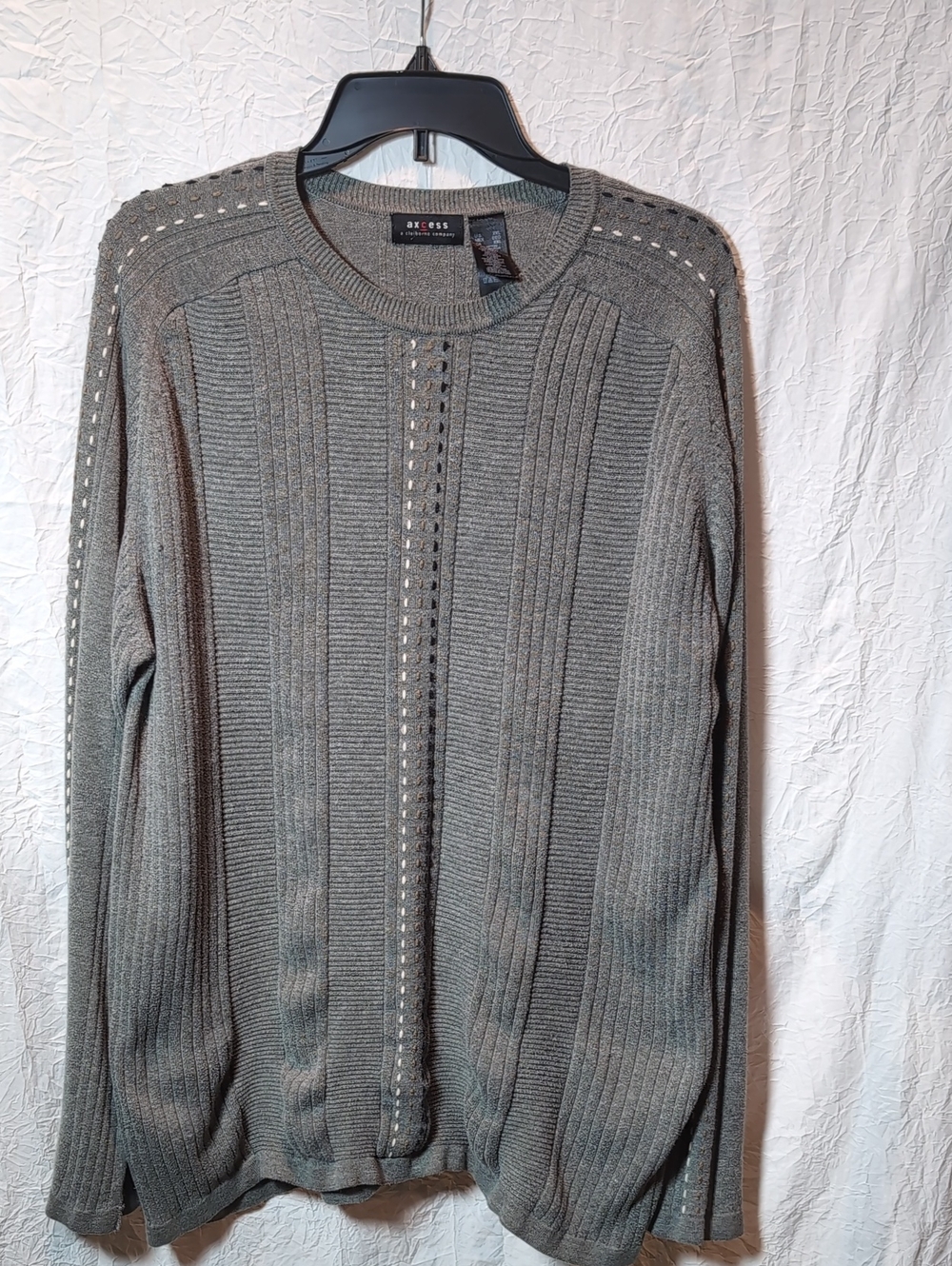 Big And Tall XXl Axcess Men's Charcoal Open-Stitch Crewneck Sweater